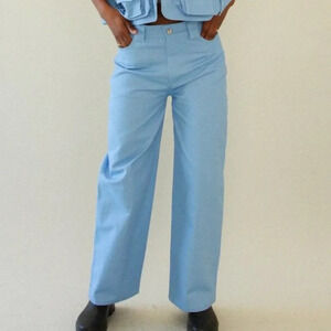 KkCo Meteor Pant in Sky Blue Wide Leg 100% Cotton Designer Canvas Pants 26 NWT